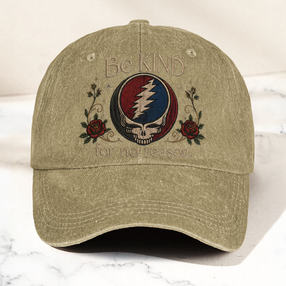 Grateful Dead Be Kind For No Reason Steal Your Face Lightning Skull Denim Cap – Retro Vintage Dad Cap Gift For Dad (With Box)
