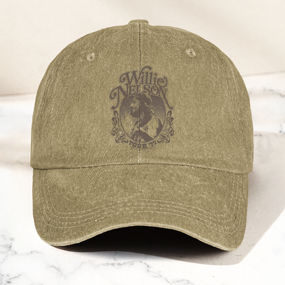 Willie Nelson Portrait Denim Cap – Retro Music Willie Nelson Cap Gift For Dad (With Box)
