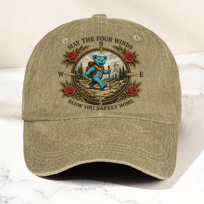 Grateful Dead Franklin's Tower May The Four Winds Blow You Safely Home Blue Dancing Bear Hiking Denim Cap – Retro Vintage Dad Cap Gift For Dad (With Box)