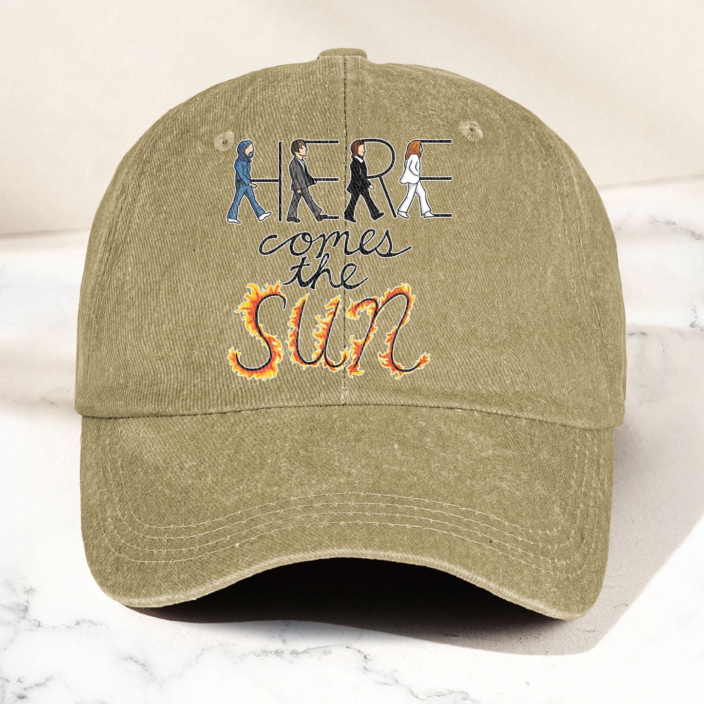 Here Comes the Sun Denim Cap – Retro The Beatles Tribute Merch Dad Hat (With Box)