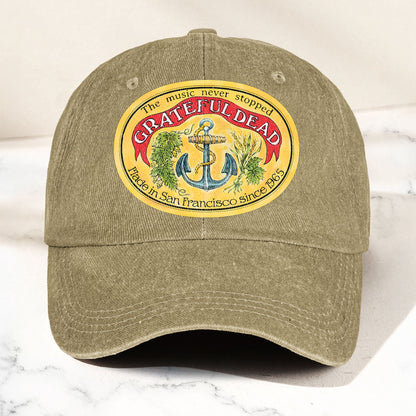 The Music Never Stopped Denim Cap – Grateful Dead Tribute Merch Dad Hat (With Box)