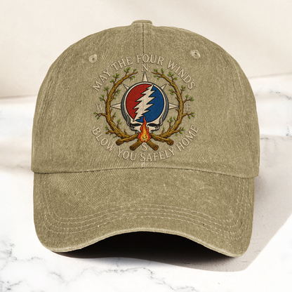 Grateful Dead May The Four Winds Blow You Safely Home Denim Cap – Retro Vintage Dad Cap Gift For Dad (With Box)
