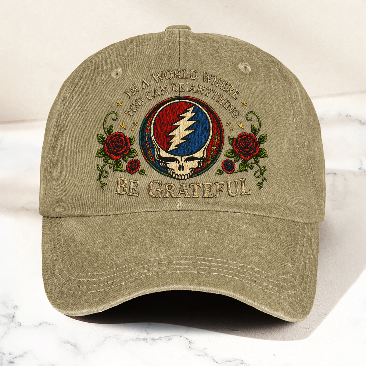 Grateful Dead Be Grateful Steal Your Face Lightning Skull Denim Cap – Retro Vintage Dad Cap Gift For Dad (With Box)