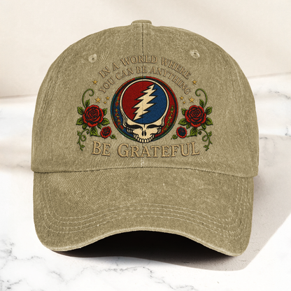 Grateful Dead Be Grateful Steal Your Face Lightning Skull Denim Cap – Retro Vintage Dad Cap Gift For Dad (With Box)