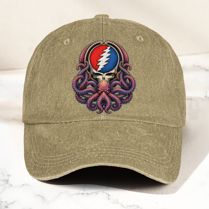 Grateful Dead Octopus Kraken Steal Your Face Lightning Skull Denim Cap – Retro Vintage Dad Cap Gift For Dad (With Box)