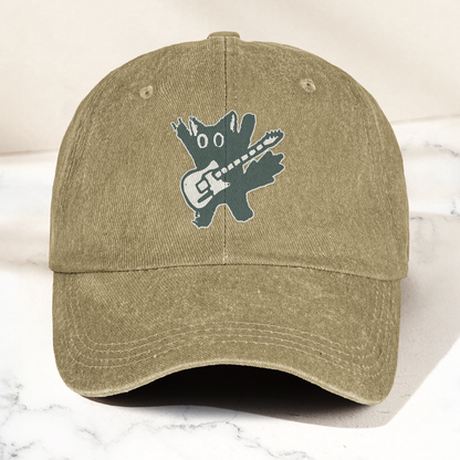 Rockstar Cat Artwork Vintage Denim Cap – Retro The Cure Band Merch Gift for Dad (With Box)