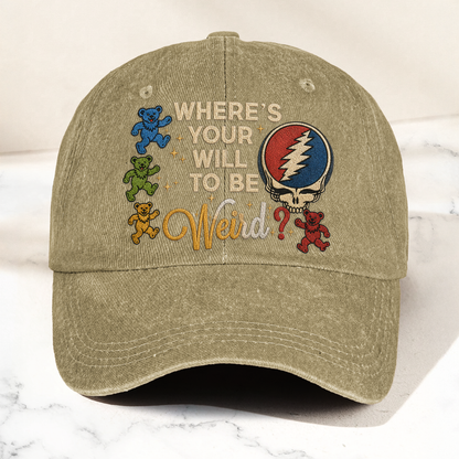 Grateful Dead Steal Your Face Where's Your Will To Be Weird Denim Cap – Retro Vintage Dad Cap Gift For Dad (With Box)