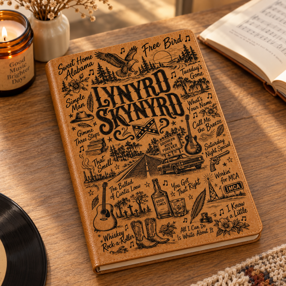 Lynyrd Skynyrd Vintage Leather Journal – Iconic Southern Rock Notebook for Music Lovers