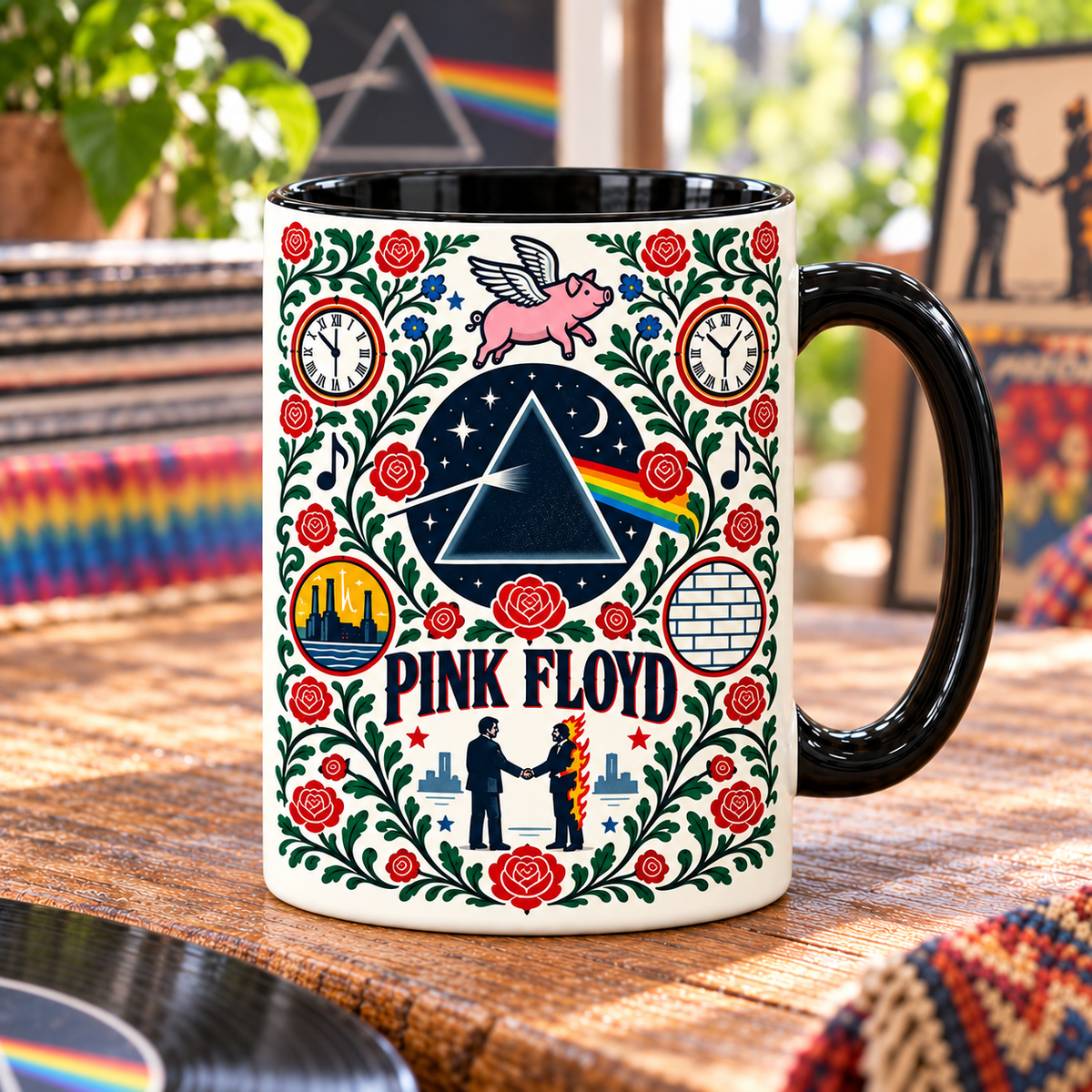 Pink Floyd Nordic Folk Mug, Dark Side of the Moon Prism Coffee Cup, Wish You Were Here Rock Music Gift