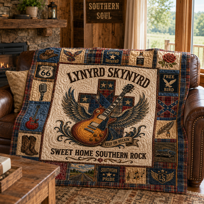 Lynyrd Skynyrd Quilt Blanket – Guitar Spirited Inspired High Quality Quilt Blanket