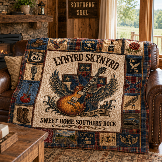 Lynyrd Skynyrd Quilt Blanket – Guitar Spirited Inspired High Quality Quilt Blanket