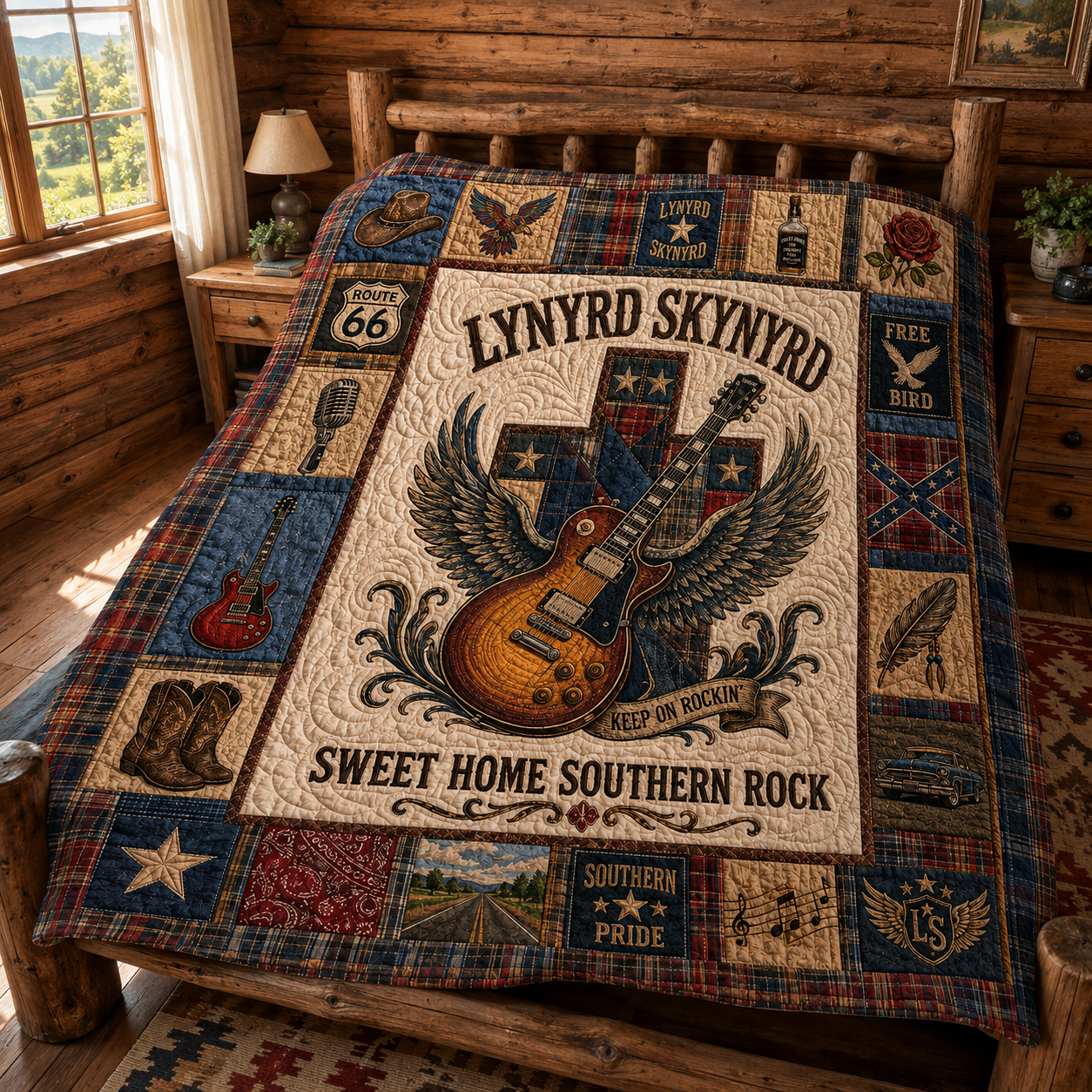 Lynyrd Skynyrd Quilt Blanket – Guitar Spirited Inspired High Quality Quilt Blanket