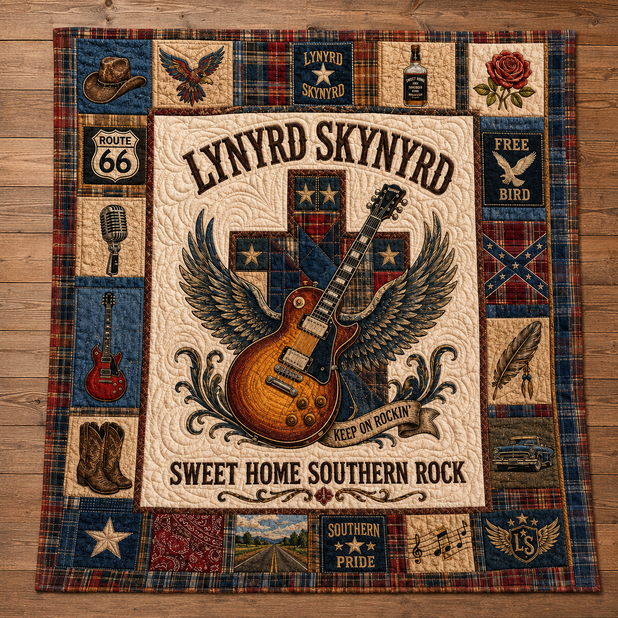 Lynyrd Skynyrd Quilt Blanket – Guitar Spirited Inspired High Quality Quilt Blanket