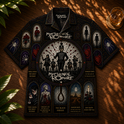 My Chemical Romance Hawaiian Shirt – Unisex Retro Pepe The Black Parade Button Up