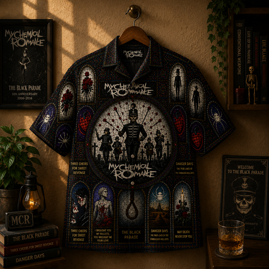 My Chemical Romance Hawaiian Shirt – Unisex Retro Pepe The Black Parade Button Up