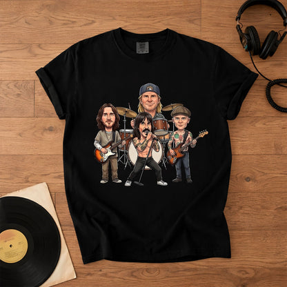 Red Hot Chili Peppers Band Caricature Comfort Tee – Funny Music Lover T-Shirt, Retro Rock Graphic Shirt, Gift for Fans