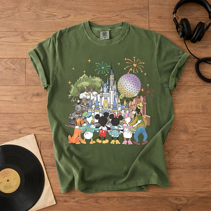 Vintage Disney World T-Shirt, Mickey Minnie Friends Castle Tee, Magic Kingdom Fireworks Shirt, Disney Family Vacation Gift