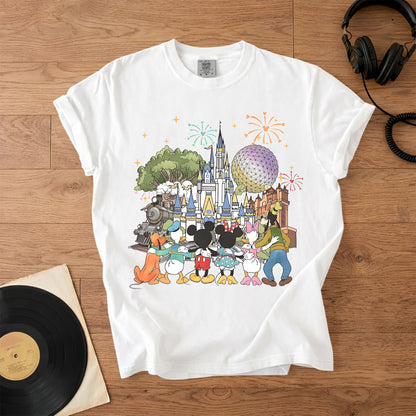 Vintage Disney World T-Shirt, Mickey Minnie Friends Castle Tee, Magic Kingdom Fireworks Shirt, Disney Family Vacation Gift
