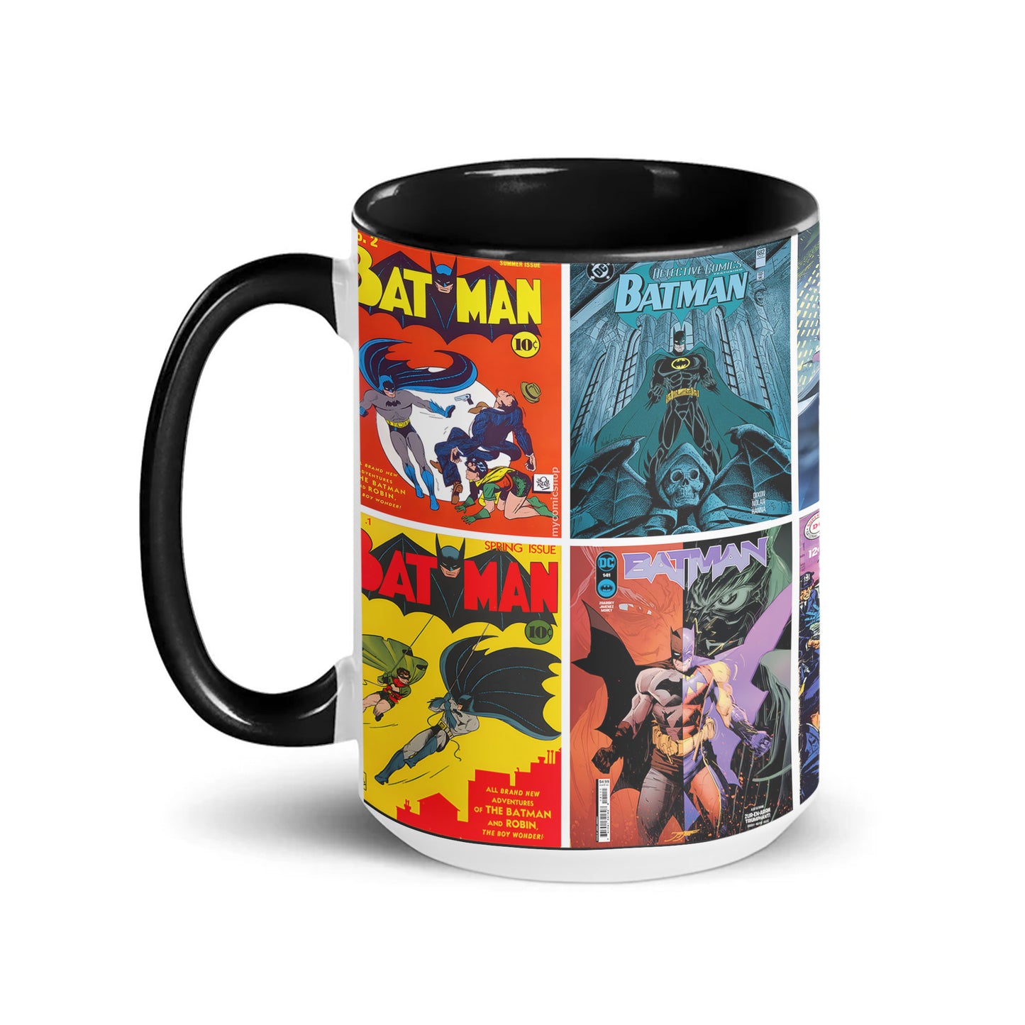 🦇 Batman Comic Covers Accent Mug – Vintage DC Comics Collage Coffee Mug