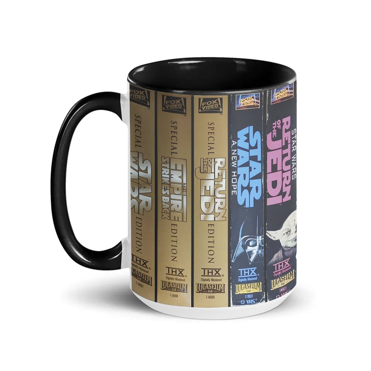 Star Wars VHS Collection Mug – Retro Trilogy & Prequel Movie Spine Coffee Cup