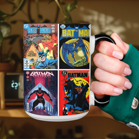 🦇 Batman Comic Covers Accent Mug – Vintage DC Comics Collage Coffee Mug
