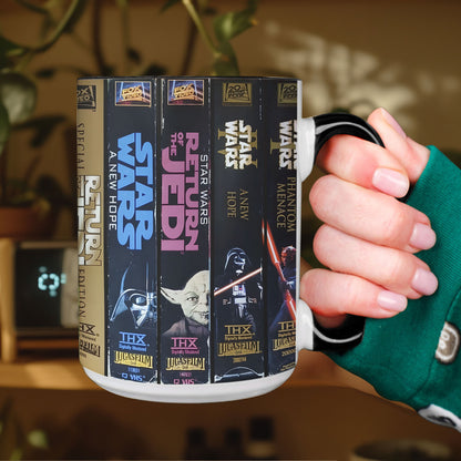 Star Wars VHS Collection Mug – Retro Trilogy & Prequel Movie Spine Coffee Cup