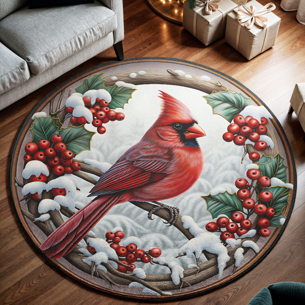 ?? Winter Cardinal Round Rug – Cozy Holiday Accent ??