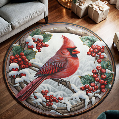 ?? Winter Cardinal Round Rug – Cozy Holiday Accent ??