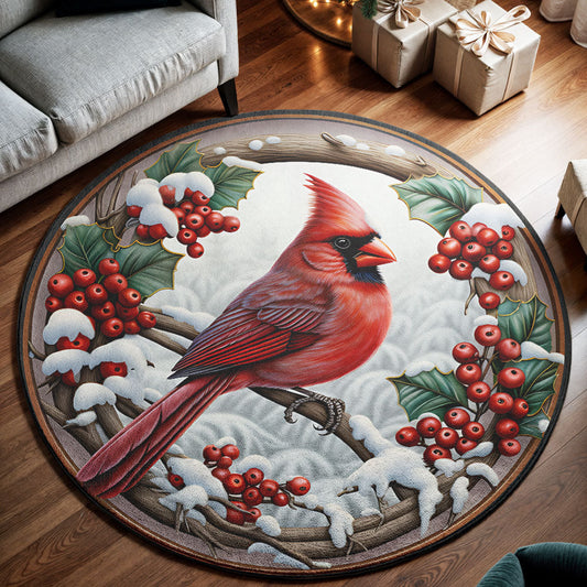?? Winter Cardinal Round Rug – Cozy Holiday Accent ??