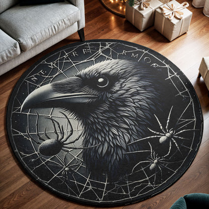 ??? Gothic Raven & Spider Web Round Rug – Dark Elegance Collection ??