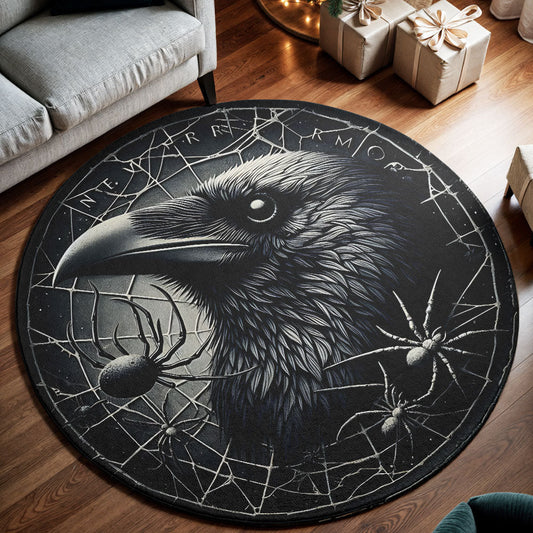 ??? Gothic Raven & Spider Web Round Rug – Dark Elegance Collection ??