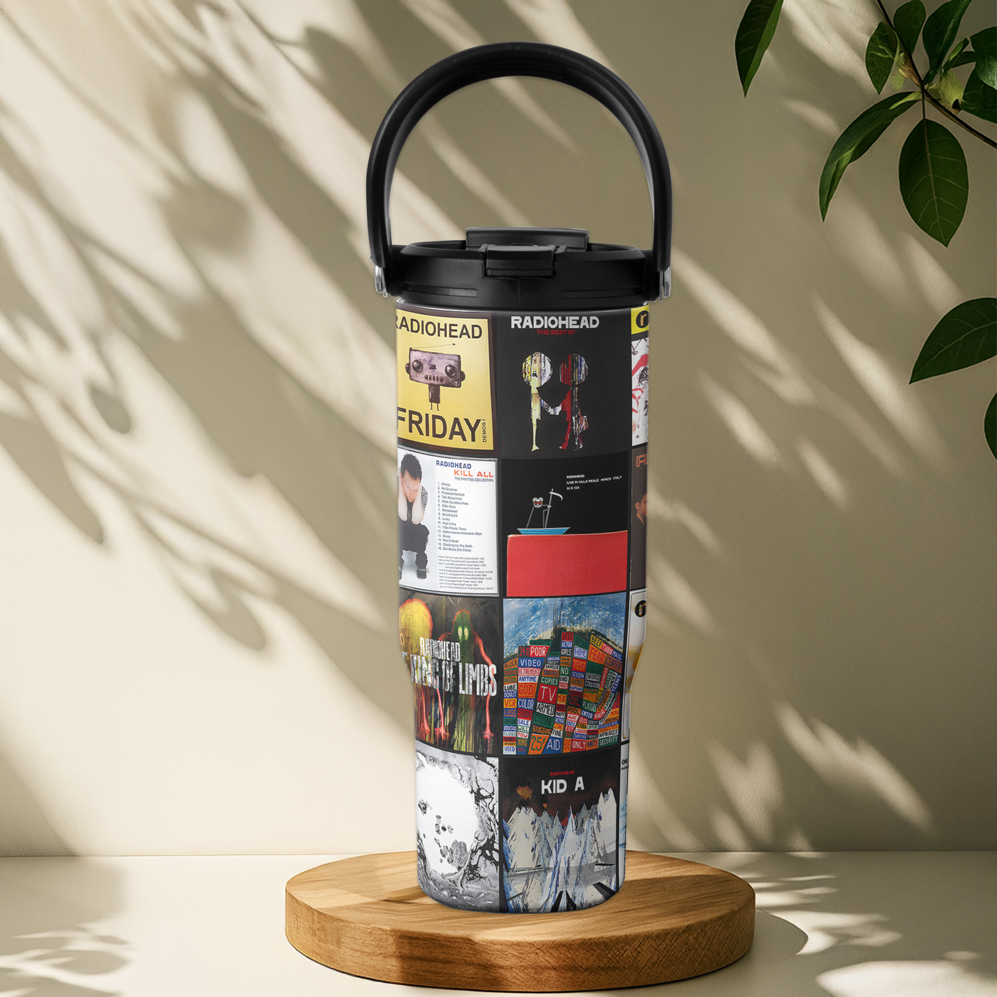 Radiohead Album Collage Tumbler – A Nostalgic Journey Through Sound and Emotion
