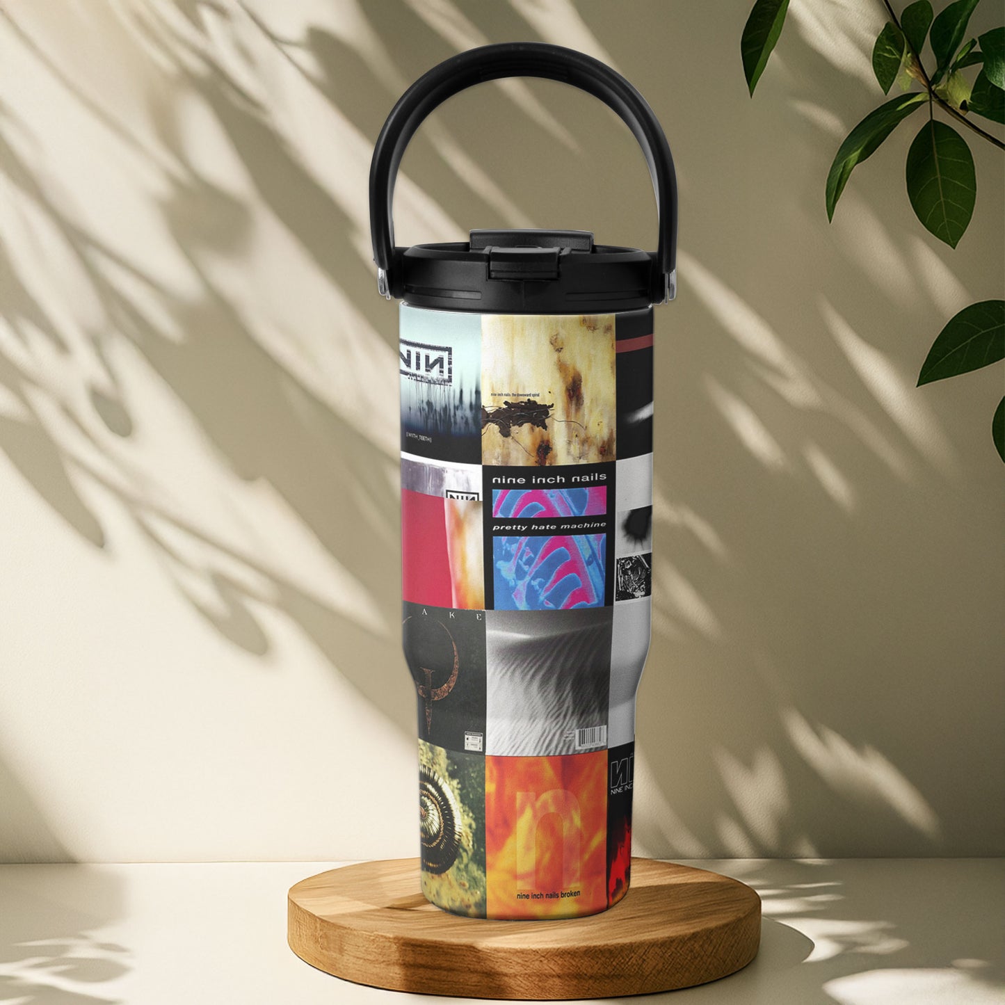 Nine Inch Nails Album Collage Tumbler – Dark Industrial Rock Nostalgia