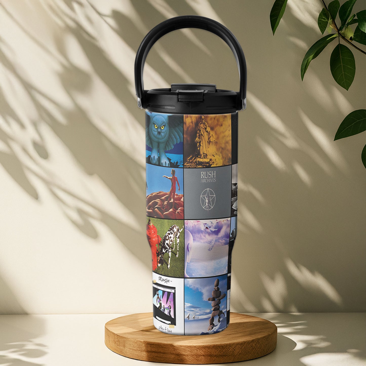 Rush Album Collage Tumbler – A Progressive Rock Nostalgia Tribute