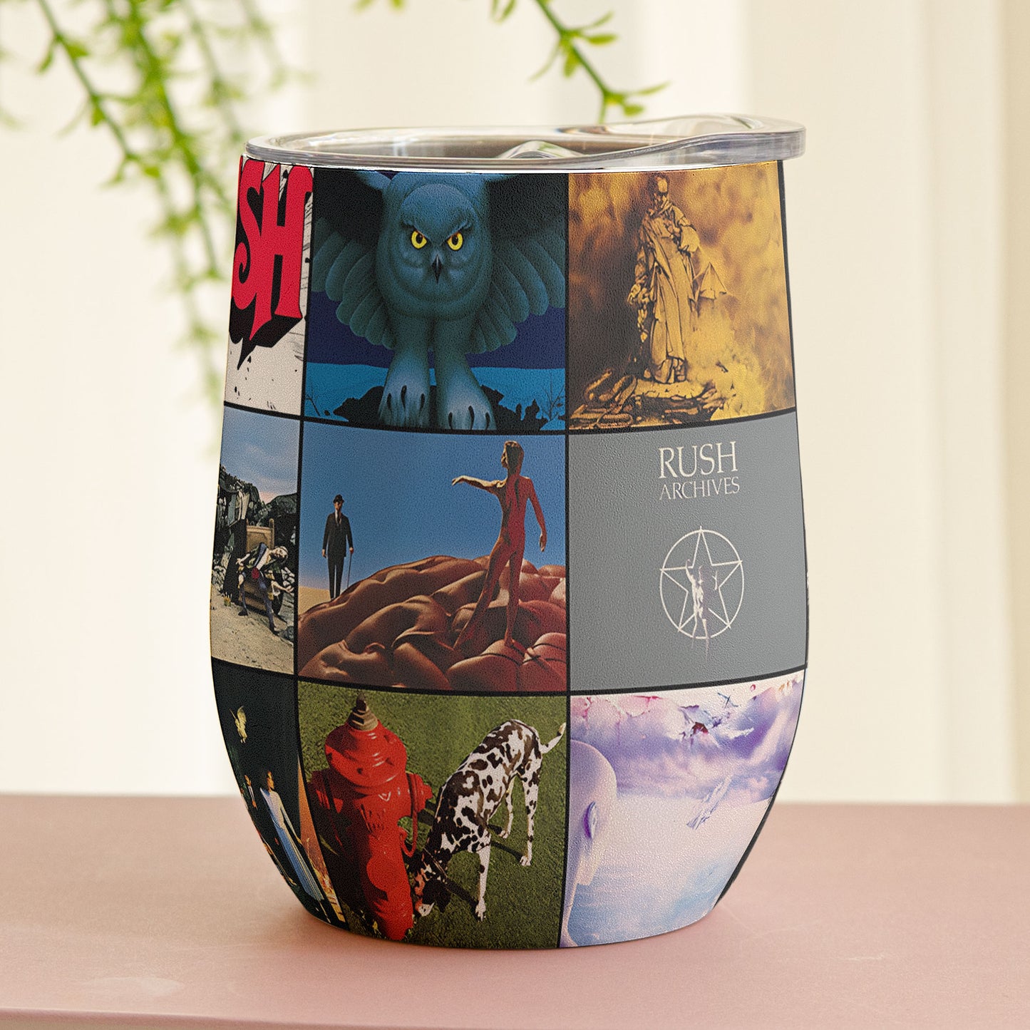 Rush Album Collage Tumbler – A Progressive Rock Nostalgia Tribute