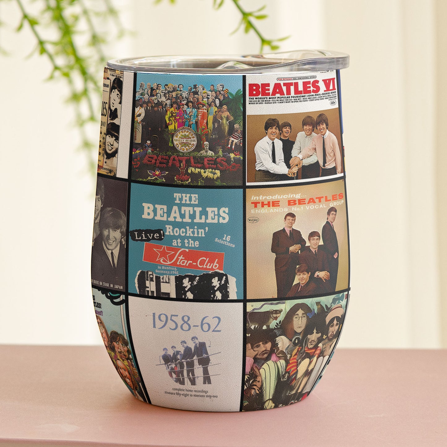 The Beatles Album Collage Tumbler – A Timeless Tribute to Musical History