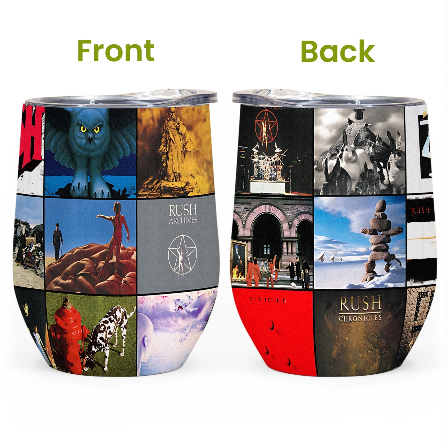Rush Album Collage Tumbler – A Progressive Rock Nostalgia Tribute