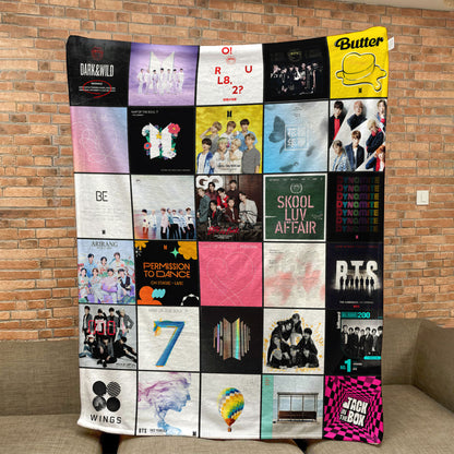 BTS Album Collage Sherpa Blanket – Iconic Discography Throw