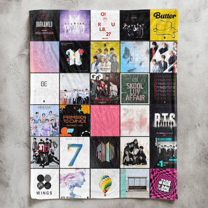 BTS Album Collage Sherpa Blanket – Iconic Discography Throw