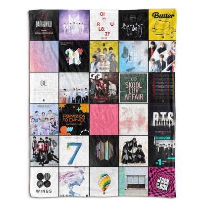 BTS Album Collage Sherpa Blanket – Iconic Discography Throw