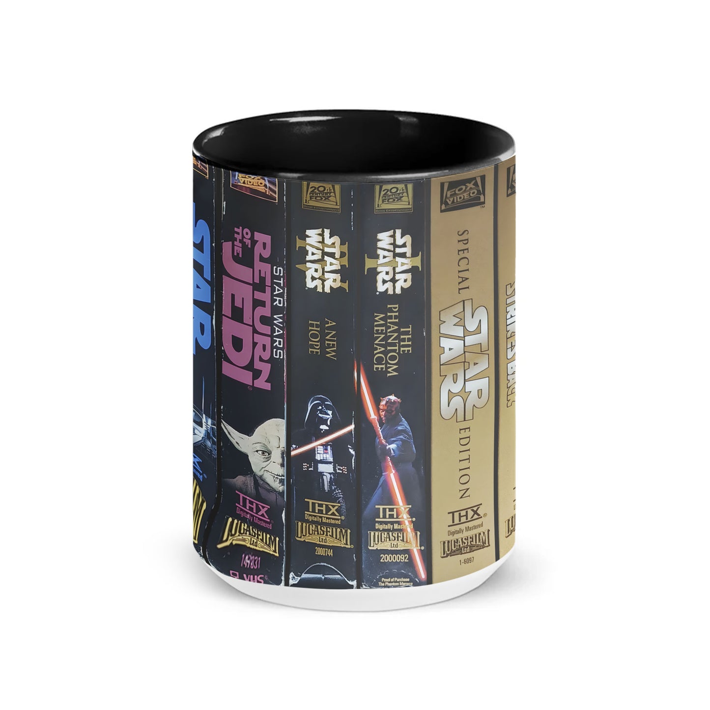 Star Wars VHS Collection Mug – Retro Trilogy & Prequel Movie Spine Coffee Cup