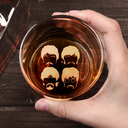 The Beatles Engraved Whiskey Glass – Vintage Rock Band Signature Tumbler, Music Lover Gift, Laser Etched 11oz Glass ( With Box )