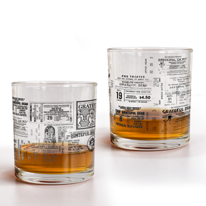 Grateful Dead Tickets Collection Printed Effect Whiskey Glass –  Vintage Design (With Gift Box)