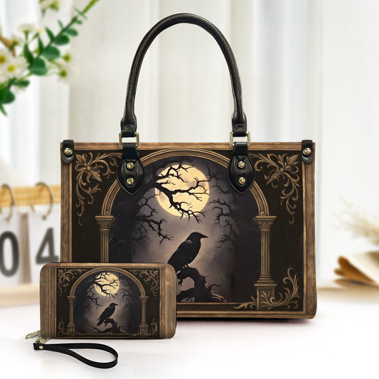 Raven Moon Gothic Art Leather Handbag – Dark Aesthetic Statement Bag