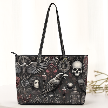 Gothic Raven & Skull Leather Handbag & Wallet Set – Dark Elegance