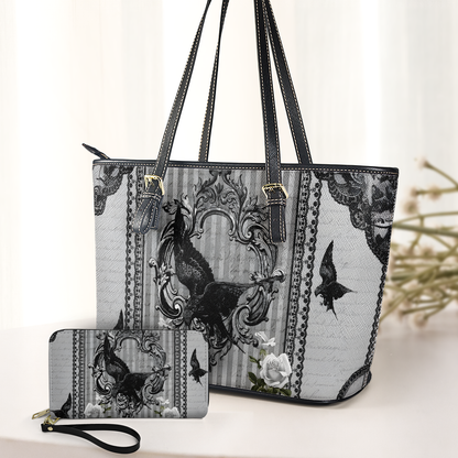The Raven Gothic Leather Handbag & Wallet Set – Whispers of Poe’s Midnight