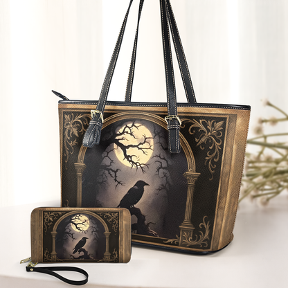 Raven Moon Gothic Art Leather Handbag – Dark Aesthetic Statement Bag