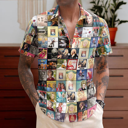 Dolly Parton Vintage Album Cover Collage Hawaiian Shirt – Retro Music Album Art Inspired Unisex Shirt