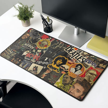 Vintage Rock Band AC/DC The Beatles Collage Desk Mat – Non-slip Office Gift Keyboard Pad Birthday Gift For Music Lovers