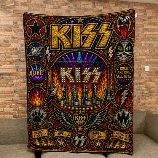KISS Band Sherpa Blanket – Detroit Rock City Stained Glass Blanket